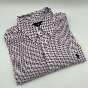 Ralph Lauren Oxford Button Down Shirt Pink Blue Plaid  Pony Logo Size 15 1/2